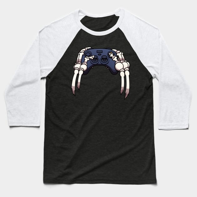 Skeleton Hands Holding Video Game Controller Baseball T-Shirt by TheMaskedTooner